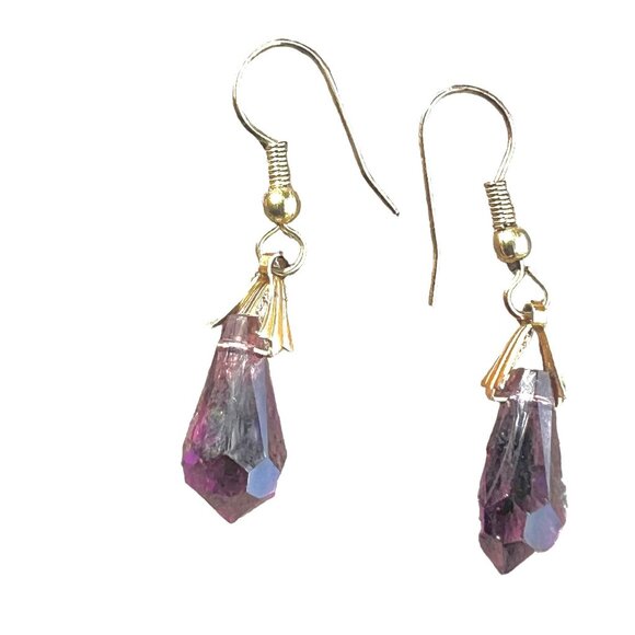Elegant Amethyst Colored Crystal Teardrop Dangle Earrings - Perfect For When You - Picture 5 of 6